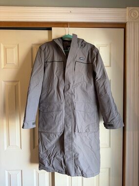 NWT Lands End Men's Gray Full Zip Hooded Long Parka Coat Pockets Size S 34-36